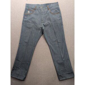 Eight 732 Jeans Mens 42x34 Blue Straight Leg Embroidered Back Skull Patch Denim